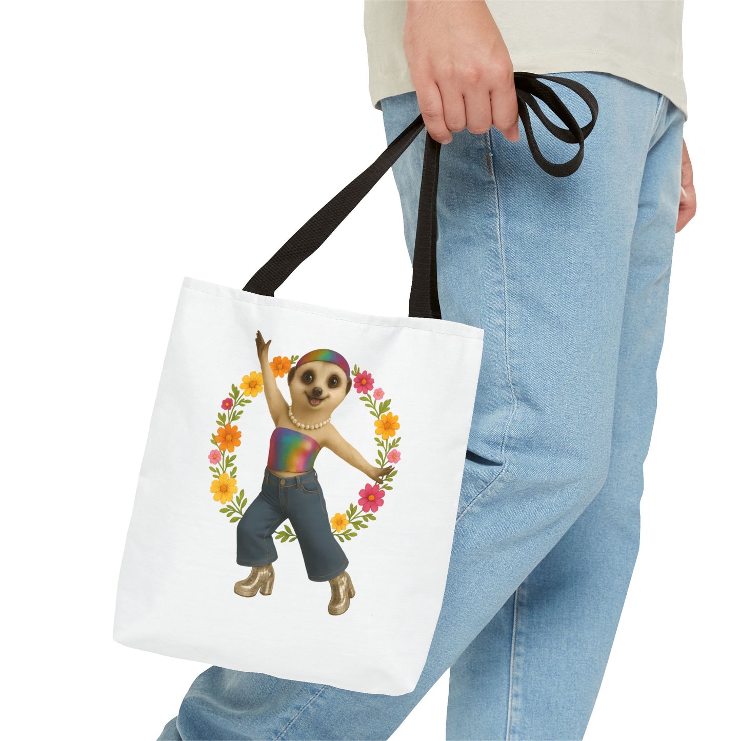 Funky Flower Power Meerkat Tote Bag