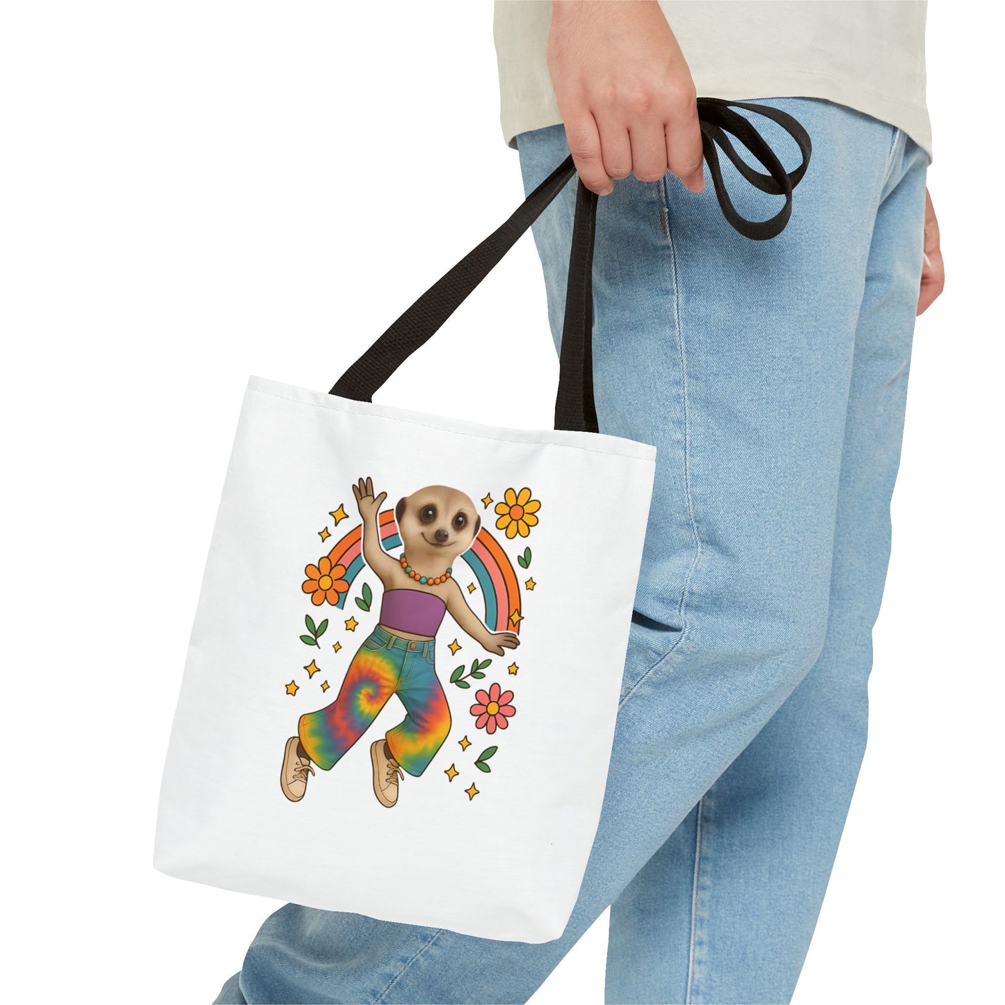 Retro Rainbow Meerkat Tote Bag