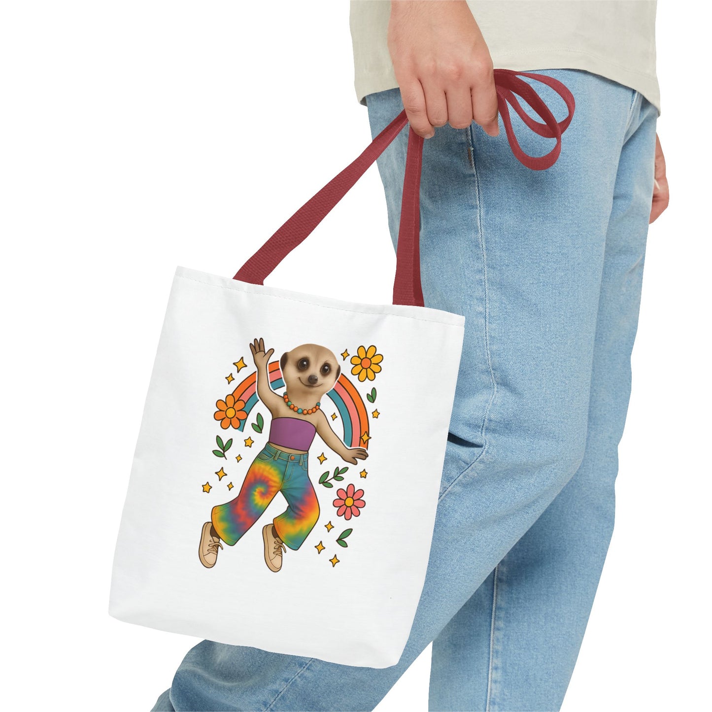 Retro Rainbow Meerkat Tote Bag