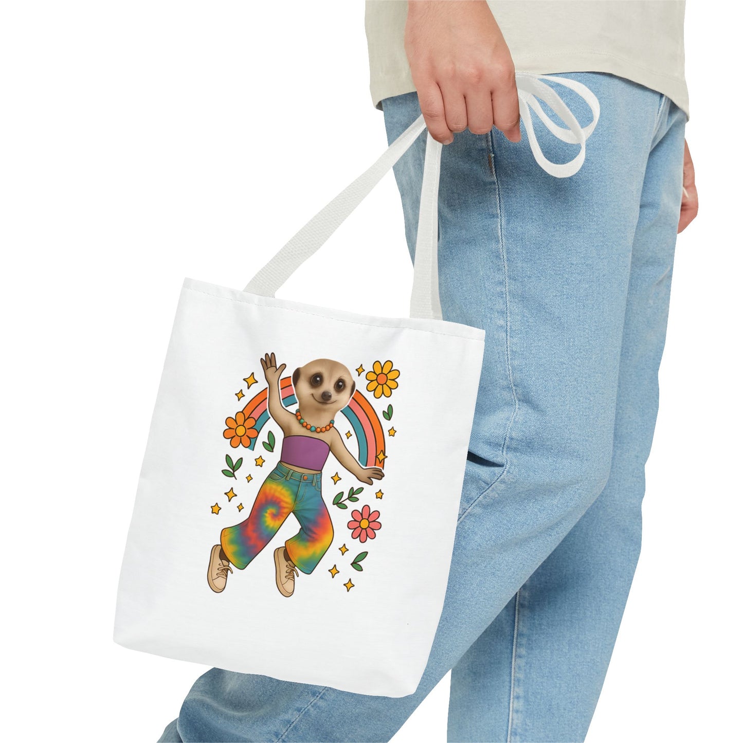 Retro Rainbow Meerkat Tote Bag